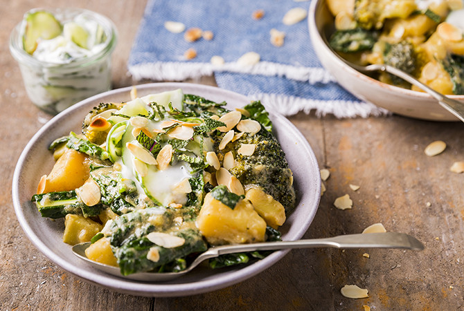Aardappelcurry met Spinazie & Wilde Broccoli (vega(n)